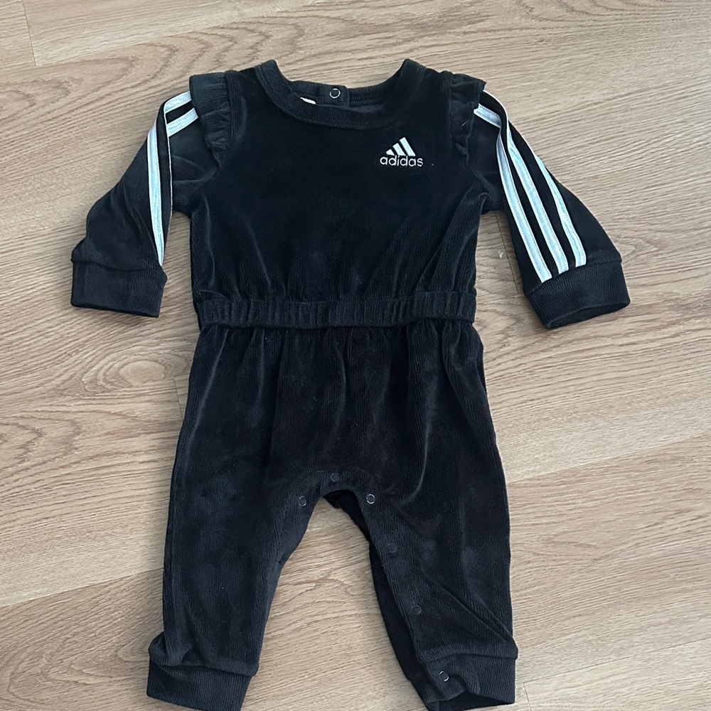 Adidas Kids Black One Piece with White Stripes